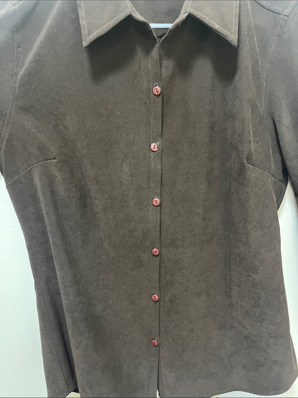 Vtg Geoffrey Beene Flannel Shirt Women 10 Brown Long Sleeve Button Up Minimalist - Picture 9 of 11